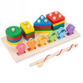 Wooden Montessori sorting toy with geometric pillars and magnetic fishing game set - 4-Column Fishing 2-in-1