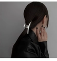 Polished silver metal hair claw clip with minimalist design worn on long hair - 11# Silver Streamlined Arc Metal Hair Claw
