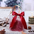 Frosted gift bag with red satin bow, wooden handle, and golden sweet moment text - Wine Red Ribbon + Raffia / Small 13.5*7*15CM