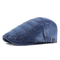 Adjustable washed blue denim newsboy cap featuring parallel quilted stitching detail - Striped Dark Blue