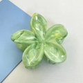 Green marble resin plumeria flower hair claw clip with glossy finish for women - 12 Pcs Set (Approx. 8x7x4cm) / Green (Marble Pattern)