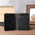 Minimalist black crazy horse leather card holder with multiple card slots and handmade stitching - 1088 Black