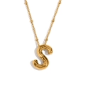Golden 18K gold-plated stainless steel necklace with 3D balloon letter S pendant - Gold - Letter S