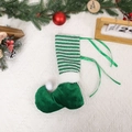 Housse de pied de chaise lutin de Noël en velours vert avec bordure tricotée rayée - Style Elfe Vert (Emballage individuel)