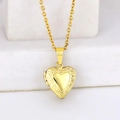 Golden heart locket necklace with vintage embossed floral pattern and openable design - Ruyi Heart 15*13/Gold