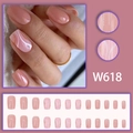 Pink press-on nails with white marble patterns and gold glitter accents for women - Nude Pink Ripple Style (W618 Glue Type)