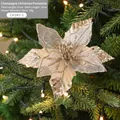 Champagne glitter artificial Christmas flower decoration with mesh leaves on xmas tree - Champagne