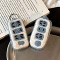 Handmade wool felt socket-shaped keychain set with blue and white colors and metal rings - Power Plug