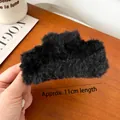 Plush black hair claw clip for women, 11cm large winter hair accessory with faux fur finish - Black Plush Hair Claw 11cm