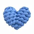 Handcrafted knotted heart-shaped throw pillow in soft light blue woven fabric - Dark Denim Blue