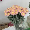 Handmade pink crochet daisy bouquet with green stems in a transparent glass vase - Pink Daisy