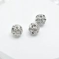 Perline rotonde d'argento traforate con micro-pave di zirconi per gioielli DIY - 9mm / Oro Bianco
