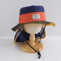 Close-up of mesh fabric for breathability on children's patchwork sun hat with neck flap - 55cm approx 6-12Y / Navy Blue and Orange