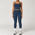 Ensemble de yoga bleu marine avec legging taille haute et débardeur de sport ajusté - S / Bleu Badge (Haut+Legging)