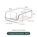Clear plastic wide storage bin with non-removable dividers for kitchen organization - T-Divider Slanted Box (Fixed Dividers) - PET
