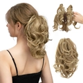 Short wavy ponytail hair extension with claw clip in light brown and blonde mix - Mixed Golden Blonde (10H86)