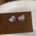 Vintage silver heart stud earrings with colorful cubic zirconia and arrow detail - A10 Silver Heart Arrow Stud Earrings