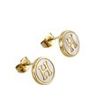 Elegant gold earrings with white mother of pearl inlay and H letter design for women - Letter H / Gold