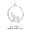 Howling wolf silhouette stainless steel charm pendant in silver finish 20x23mm - Silver Wolf in Circle (5Pcs/Pack)