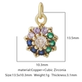 Colorful zircon flower pendant in gold copper base with dimensions 13.5x10.3mm - Multicolor Zirconia Style 11 / Gold