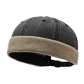 Zweifarbige Docker Cap aus grauem Denim mit khakif mit khakifarbener Krempe und Gurtband - Verstellbar / Schwarz