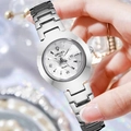 Elegant silver quartz watch with a white dial and diamond markers on a stainless steel strap - Silver Band White Dial