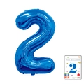 Blue metallic number 2 foil balloon in 40 inch size with retail card packaging - 40-inch Blue 2 With Paper Card