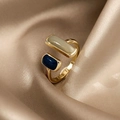 Adjustable gold plated geometric ring with rectangular gray-green and deep blue stones - Eco-friendly - Open Ring