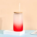 Sublimations 12oz gefrostetes Glas im Dosendesign mit rotem Farbverlauf und Bambusdeckel - 16OZ Einschichtig Rot Farbverlauf