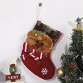 Christmas stocking with plush reindeer motif, red burlap fabric and snowflake appliques - Small Elk