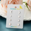 Set di 4 paia di orecchini in acciaio inossidabile argento con forme di luna e cuore - Set di 4 Paia / Color Acciaio