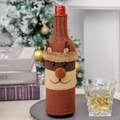 Knitted reindeer wine bottle cover with 3D antlers and red nose for Christmas decor - Christmas Reindeer Style