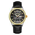 Montre à quartz pour hommes avec cadran noir texturé et bracelet en cuir noir - Boîtier Doré Cadran Noir Bracelet en Cuir Noir