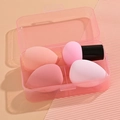 Makeup sponge set with four colorful beauty blenders in a clear pink organizer box - 3 Sponges + Mushroom Head Puff [Pink]