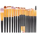 Platte lay-out van 20-delige make-up borstelset met zwarte handvaten en gekleurde haren - Zwart Handvat + Gouden Buis