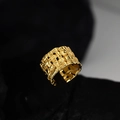 Anello aperto largo placcato oro con trama intrecciata e design industriale vintage - Pezzo Singolo / Oro 18K