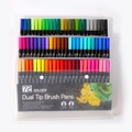 72-color dual-tip watercolor markers with brush and fine liner tips in a clear storage pouch - Old Style Black 72 Colors Soft Tip