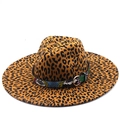 Detailed view of leopard print fedora with snake skin band and gold buckle accent - M(56-58cm) / Leopard with Snakeskin Pattern Belt and Gold Buckle (05)