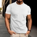 Close-up of men's white short-sleeve T-shirt featuring waffle textured fabric and crew neck - S / Tops / White