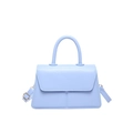 Minimalist light blue PU leather crossbody bag with flap and golden hardware accents - Blue
