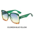 Square oversized sunglasses with green frames and blue-yellow gradient lenses C6 - Green Frame Blue Yellow Lens