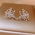 Close-up of 18k gold plated firework stud earrings with pearls and cubic zirconia - 19# Firework Snowflake Silver (19# Silver Pin-Silver-White)