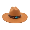 Ginger yellow western wide brim felt hat with turquoise leather band and rivets - One Size / Camel