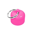 Detail view of pink hemispherical jewelry container with silver metal carabiner ring - OPP Bag Packaging / Pink