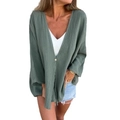 Gilet ample vert herbe avec col en V et texture gaufrée pour femme élégante - S / Vert
