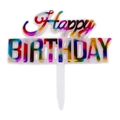Iridescent laser Happy Birthday cake topper with white plastic stick for party decor - No.1 Rainbow