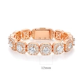 Luxury 12mm rose gold Cuban chain bracelet with paved white zircons for men - Rose Gold (Width 12mm/8 inch)