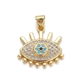 Golden evil eye pendant with clear crystals and blue stone for DIY jewelry making - DBN156-12 Long Eyelash Eye Pendant