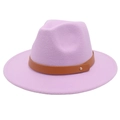 Vue détaillée du chapeau en laine lavande avec ceinture en cuir brun et rivet doré - M(56-58cm) / Violet Taro
