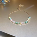 Adjustable gold chain bracelet featuring colorful rectangular zircon stones in rainbow hues - Bracelet-Gold-Colorful Rectangular